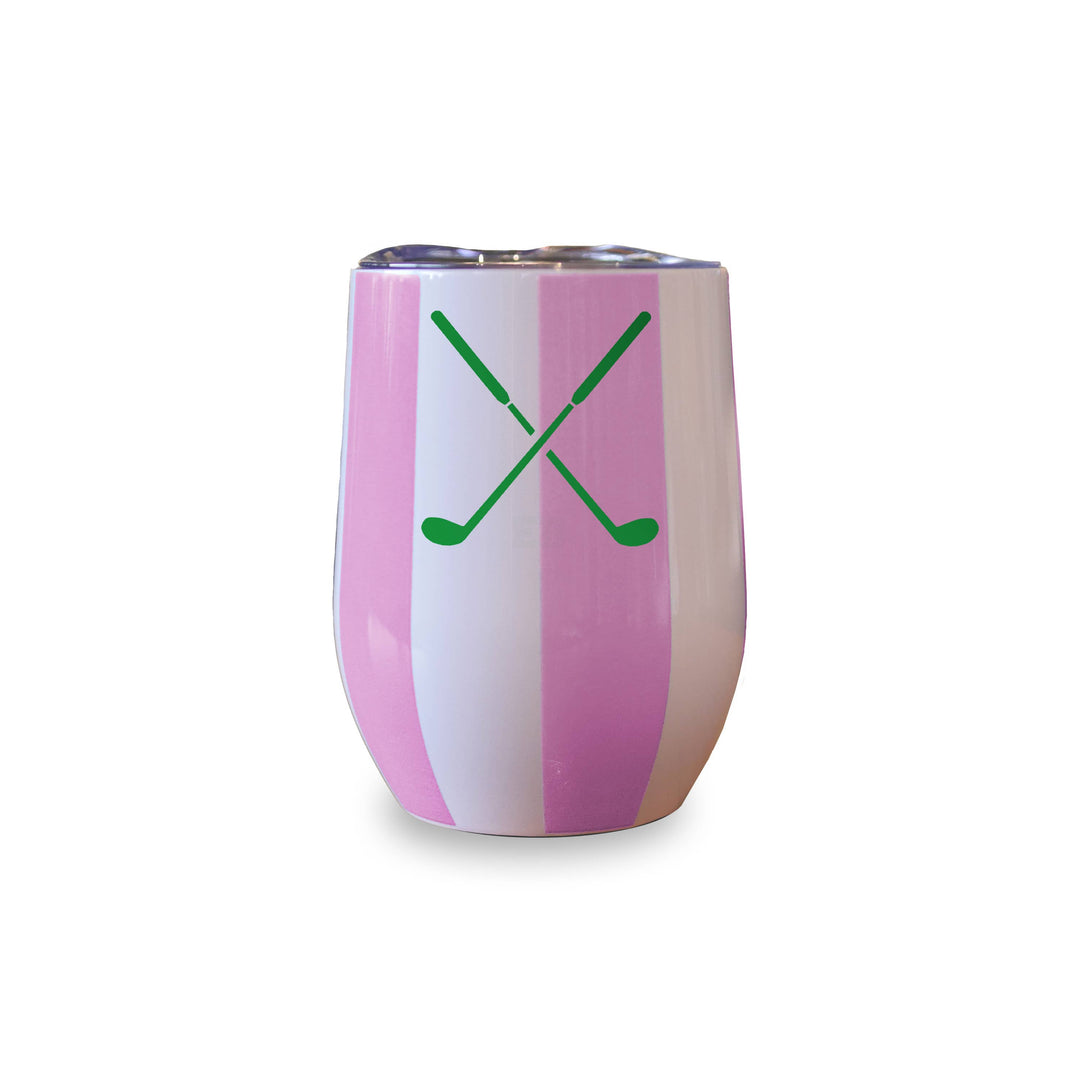 Insulated Wine Tumbler (Pink/white) - Cabana Striped Golf