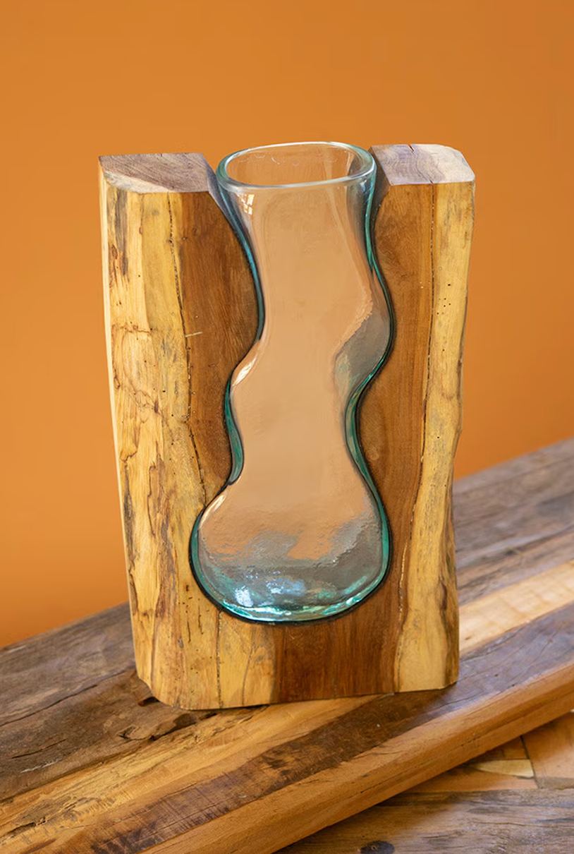 Teakwood Blown Glass Vase (LG)