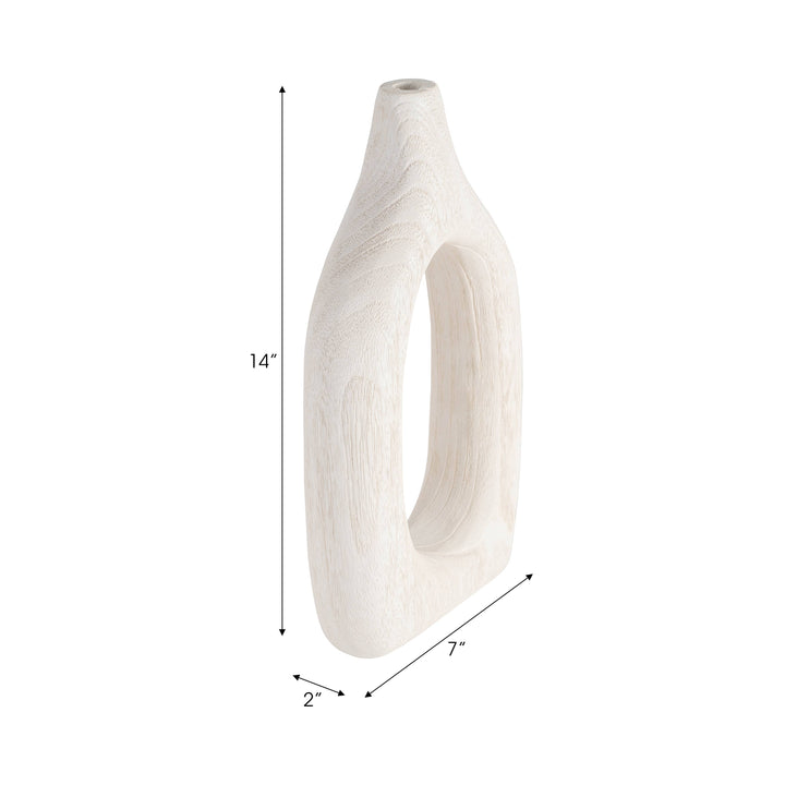 Paulownia Wood Abstract Cut-Out Vase - White, 14 in.