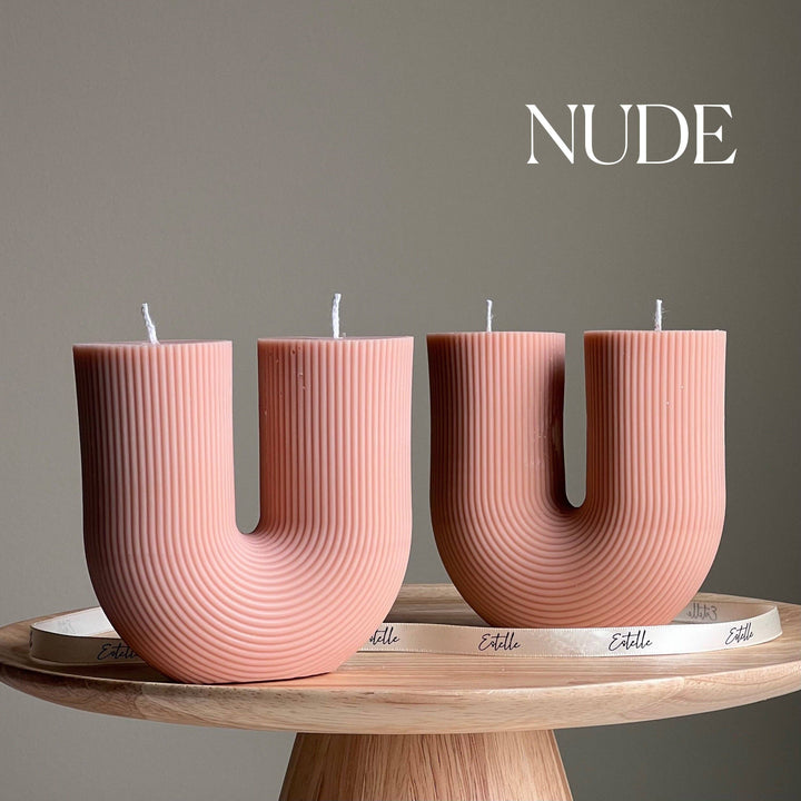 Large Ribbed U Shaped Candle: Cream
