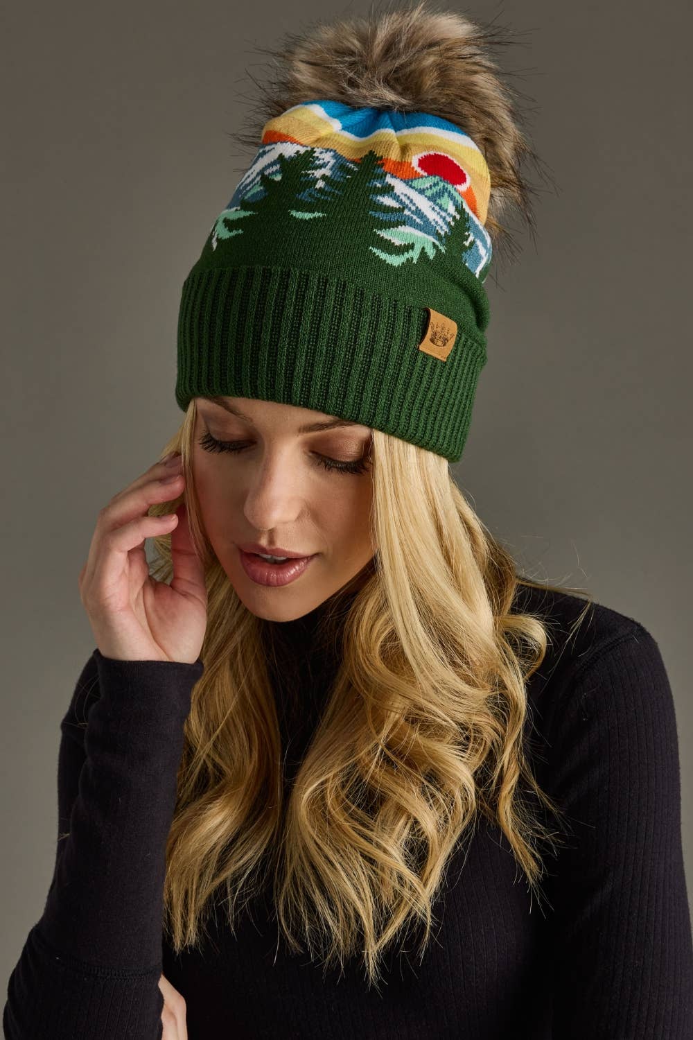 Olive Sunrise Landscape Pom Hat