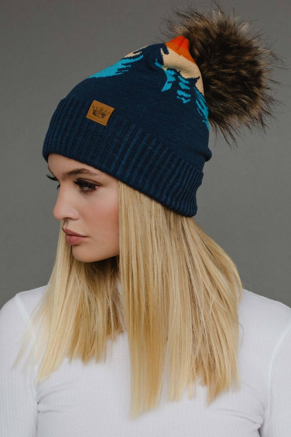 Navy Forest Landscape Pom Hat
