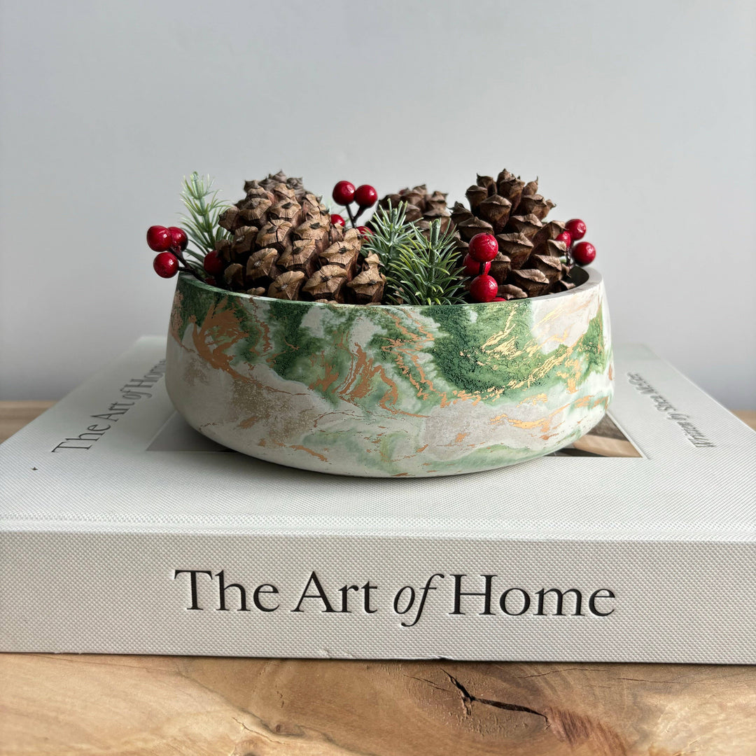 Daza - Decorative Concrete Bowl | Centerpiece Bowl : Off-White Gold & Silver