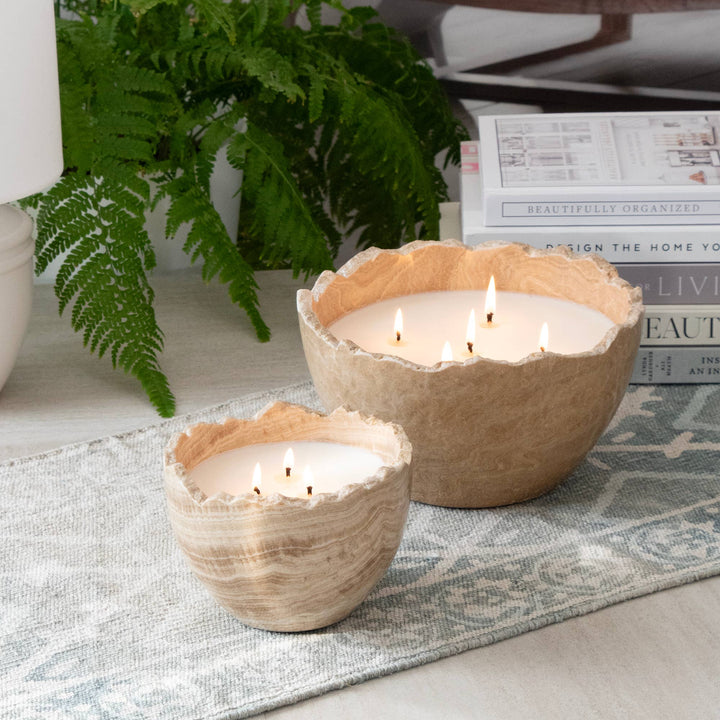 Large Travertine Stone Bowl Candle in Palo Santo Fragrance