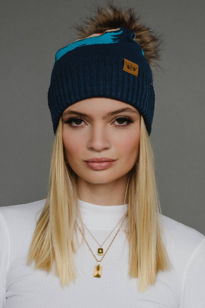 Navy Forest Landscape Pom Hat