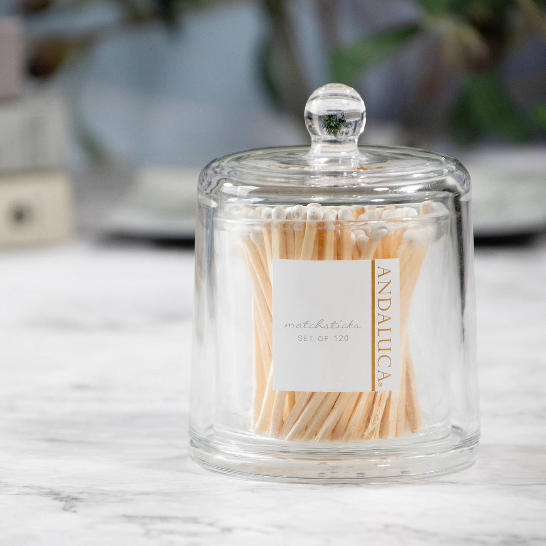 Glass Jar with Lid & 120 Wooden White Matches