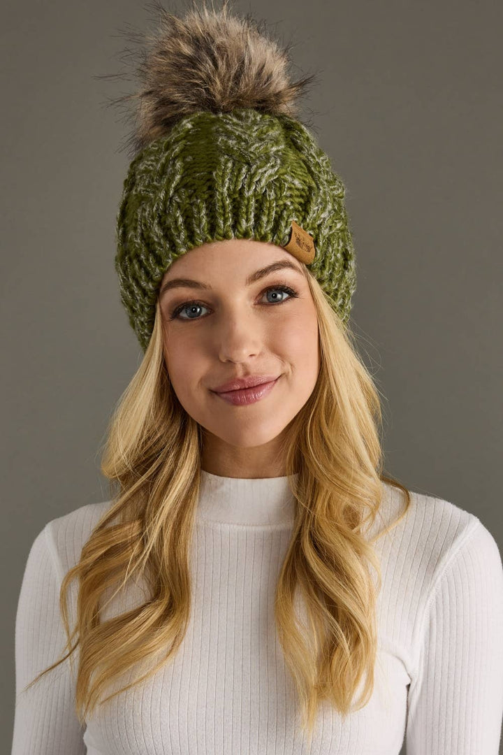 Olive Cable Knit Pom Hat