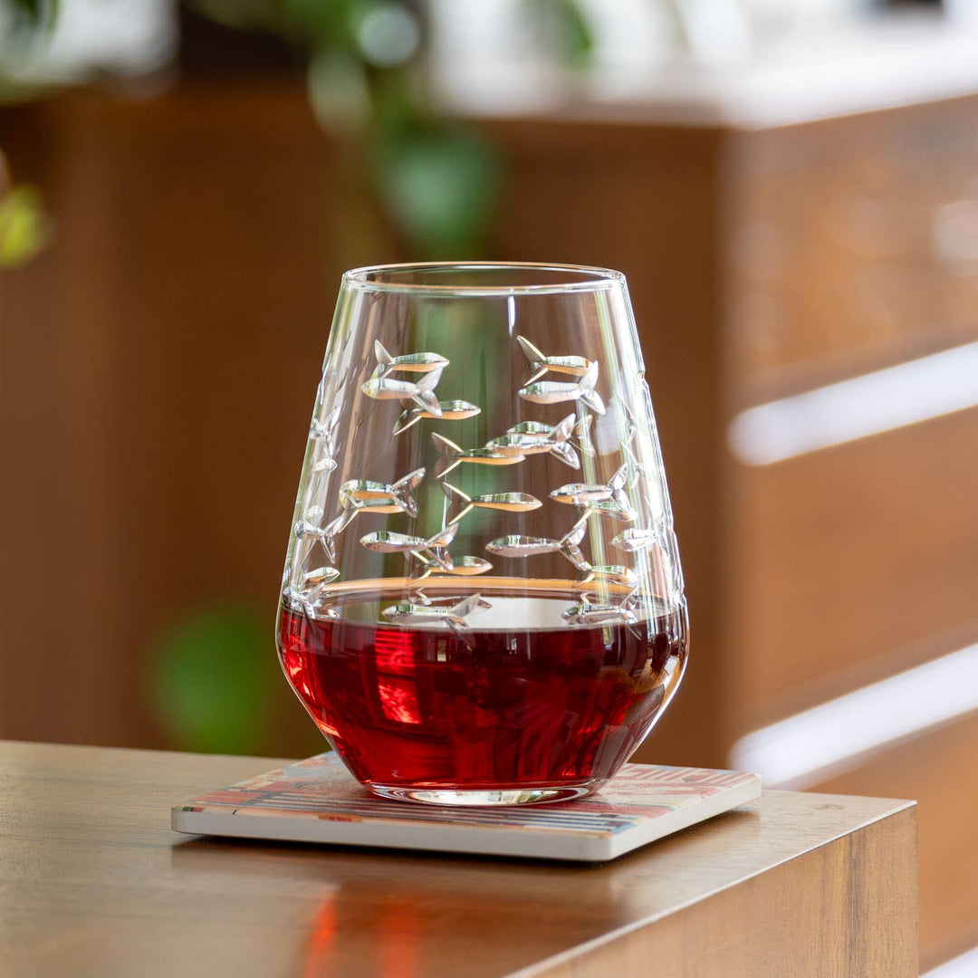 School of Fish Stemless Wine Glass 18oz: Case of 12