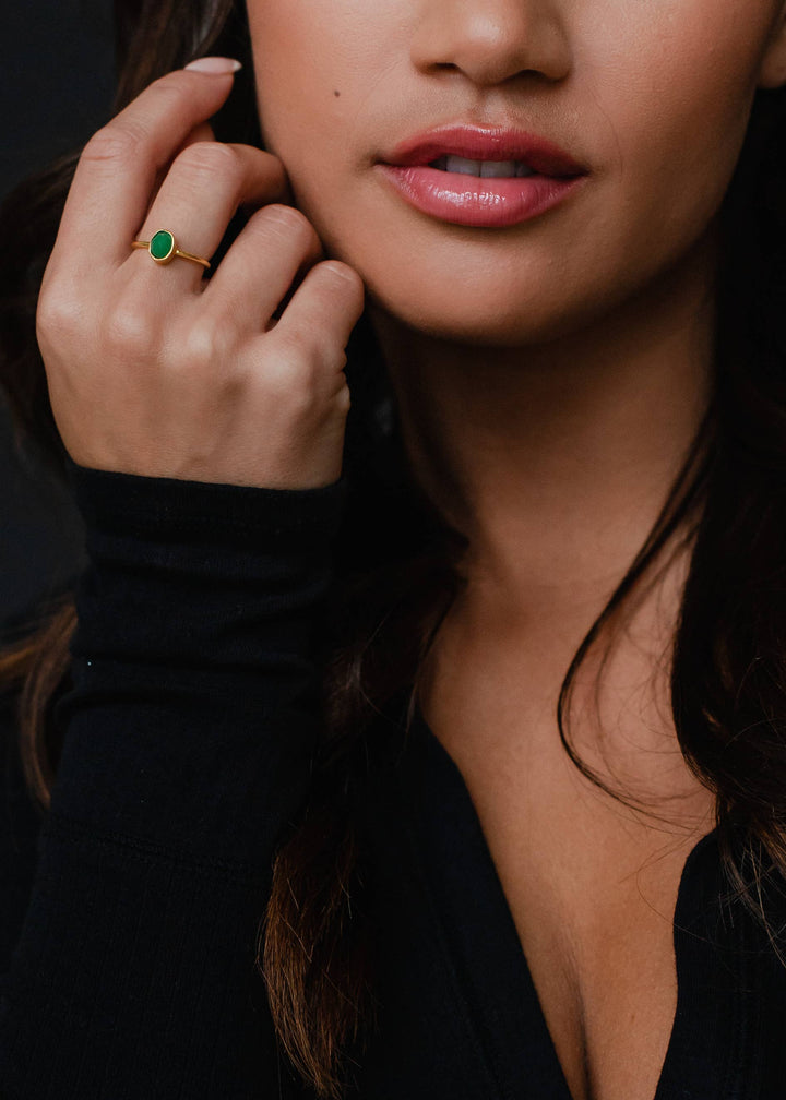 Set of 3 Green Oval Ring
