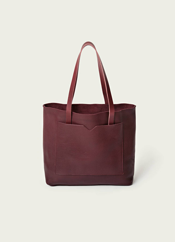 Leather raw edge wide tote bag: Olive