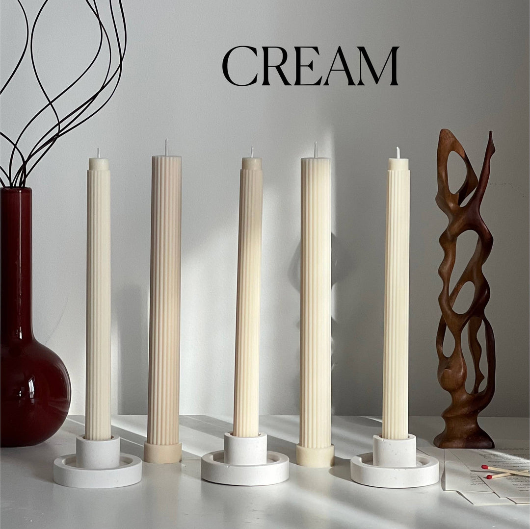 Ribbed Taper Candle: Cream / Thin