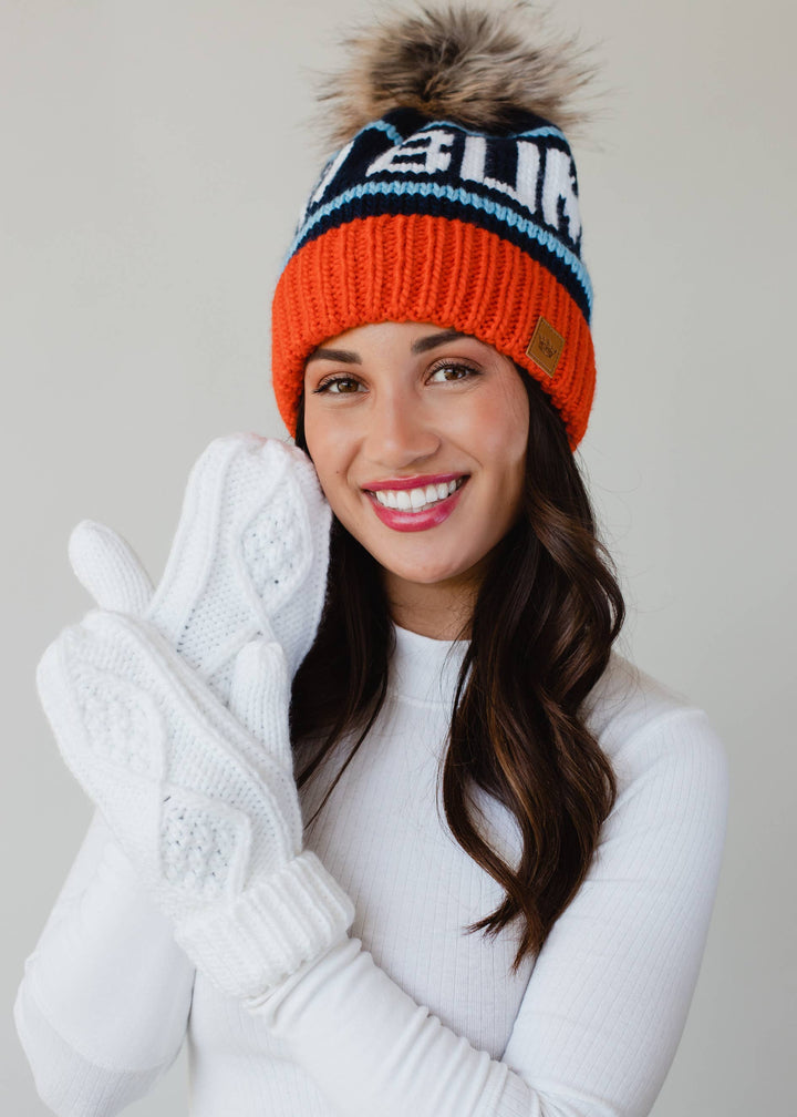 Orange, Navy & Lt. Blue Ski Bum Pom Hat