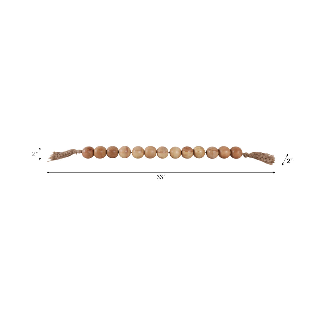 Mango Wood Jute Tassel Beaded Garland - Brown, 32 in.