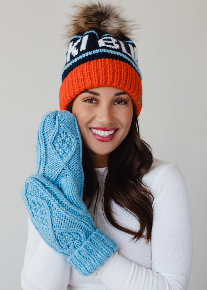 Orange, Navy & Lt. Blue Ski Bum Pom Hat