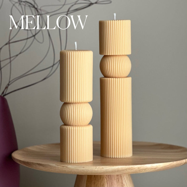 Roman Ribbed Tall Pillar Candle Set: Cream / Unscented / Small