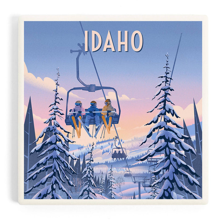 Ceramic Coaster Idaho, Chill on the Uphill, Ski Lift (set of 4)