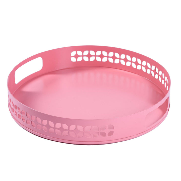 Breeze Block Metal Serving Tray 13" Round-Pink