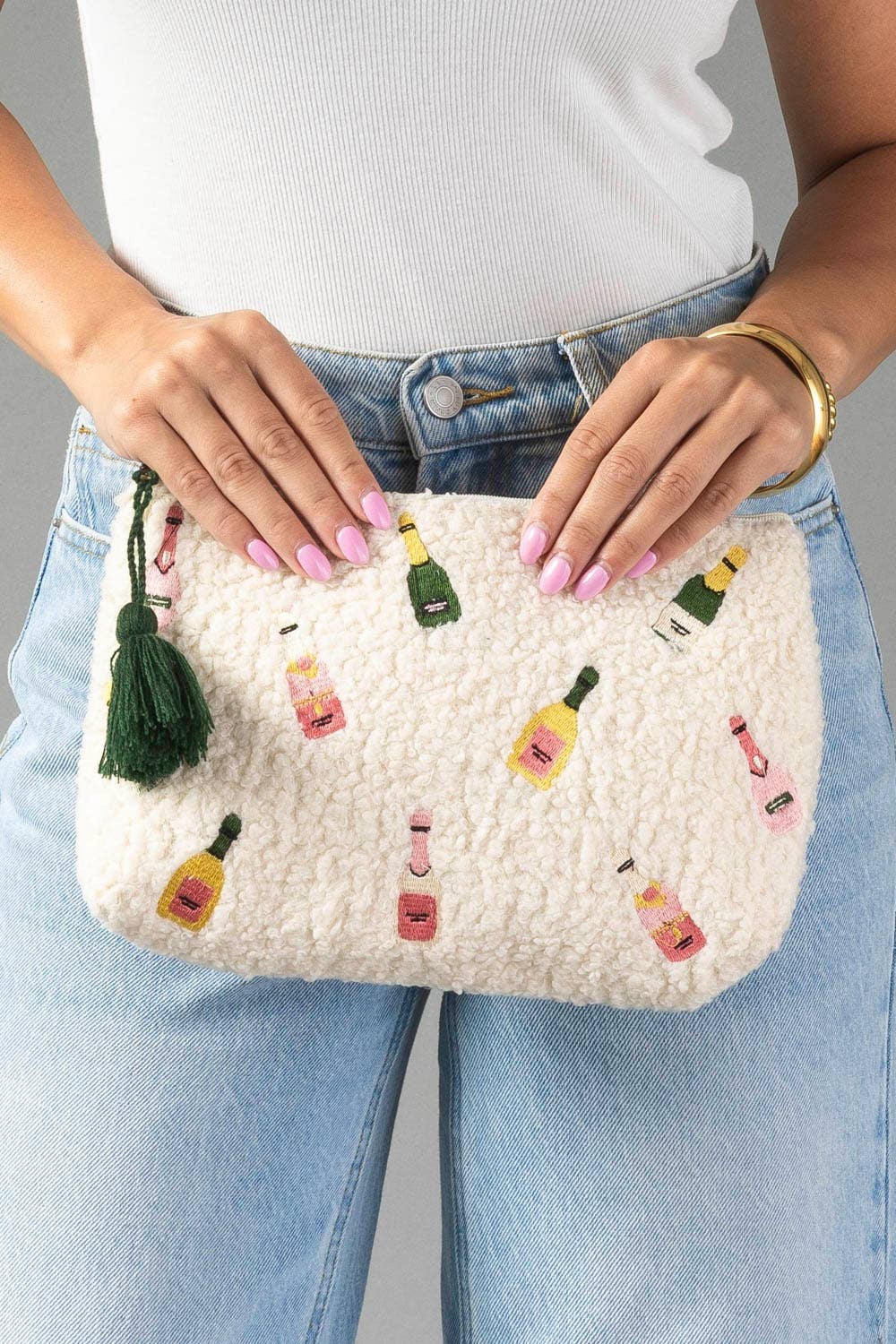 Champagne Bottles Textured Travel Pouch