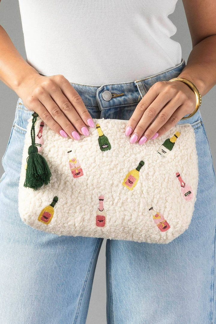 Champagne Bottles Textured Travel Pouch