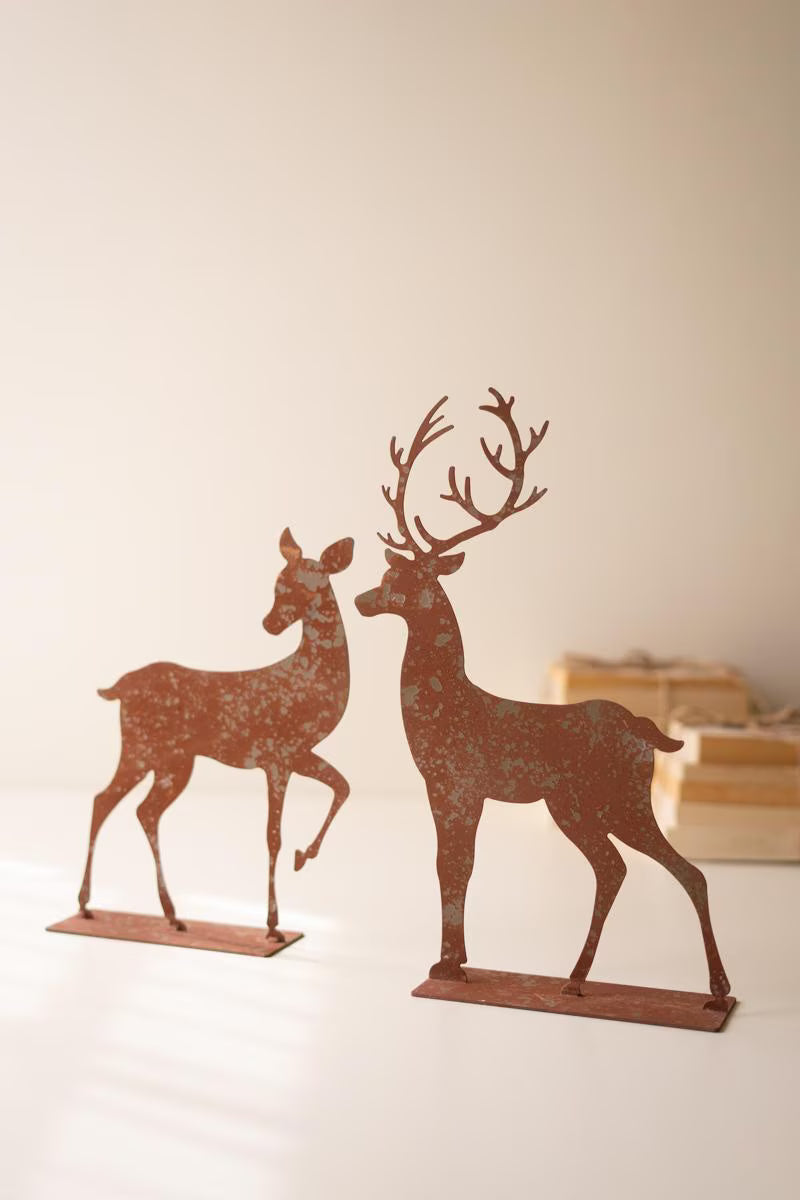 Set of 4 Rustic Metal Christmas Trees and Reindeer