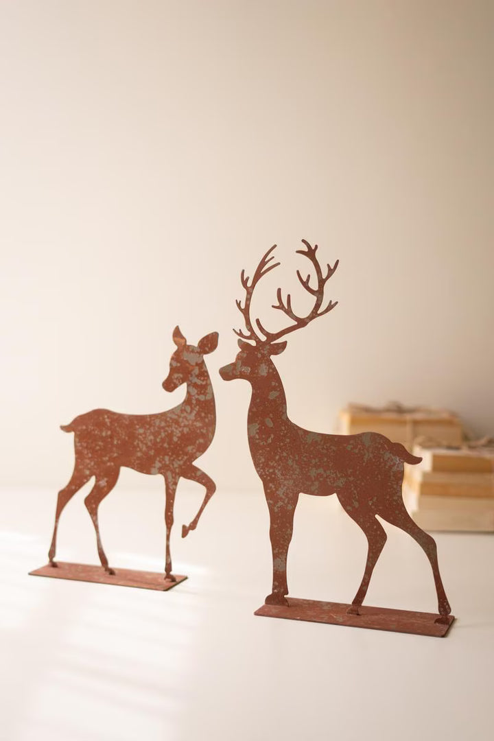 Set of 4 Rustic Metal Christmas Trees and Reindeer