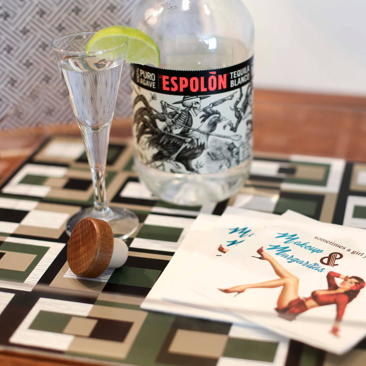 Green Square in Rectangle Acrylic Tray with Gold Handle