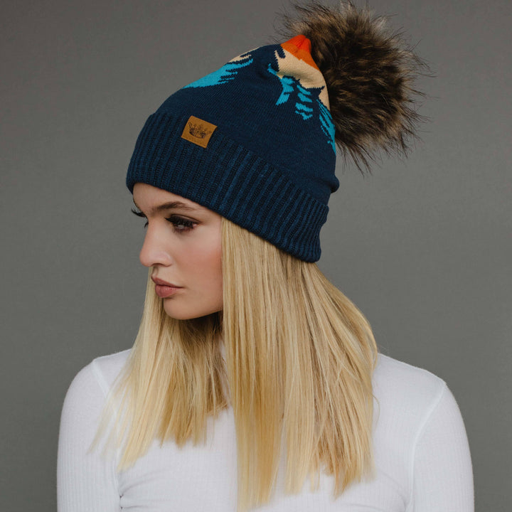Navy Forest Landscape Pom Hat