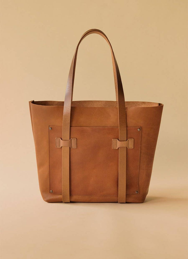 Leather Medium Tote Bag for Women: Tan