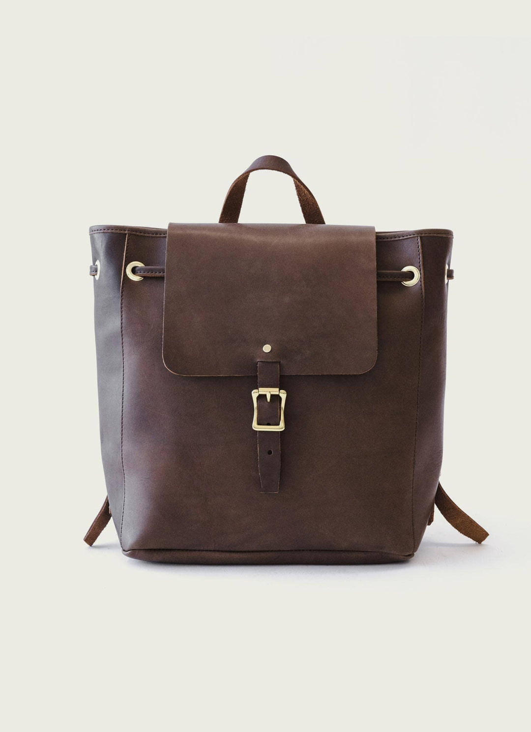 Leather Drawstring Backpack: Tan