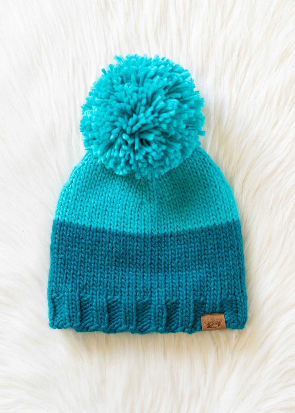 Teal & Dk. Teal Color Block Pom Hat