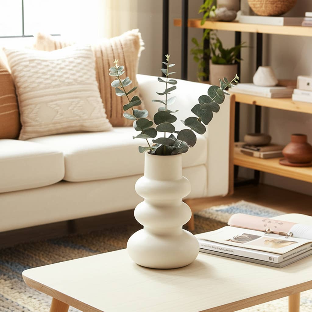Decorative Vase - Ivory Ceramic Stacked Spheres, 10 in.