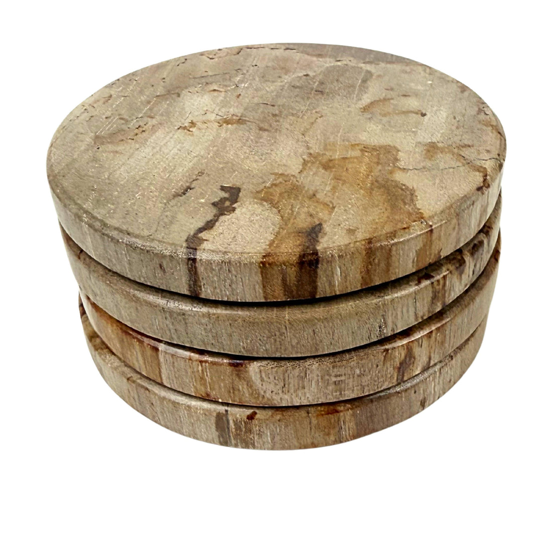 Smooth Edge Petrified Wood Coaster Set: Beige