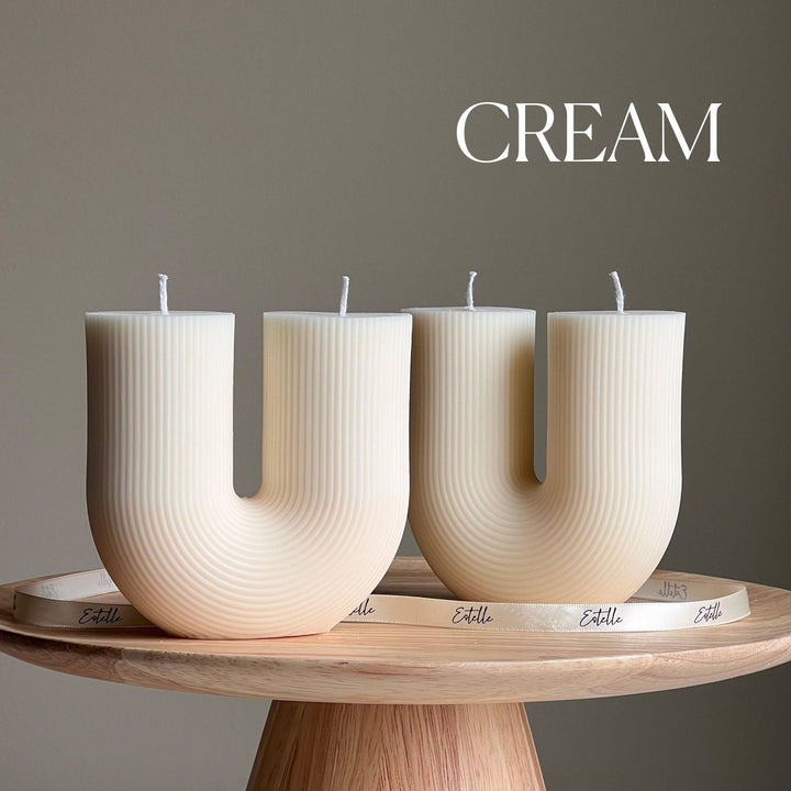 Large Ribbed U Shaped Candle: Cream