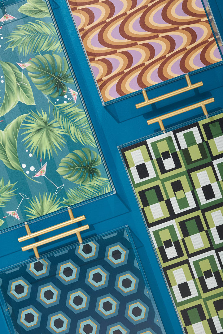 Green Square in Rectangle Acrylic Tray with Gold Handle