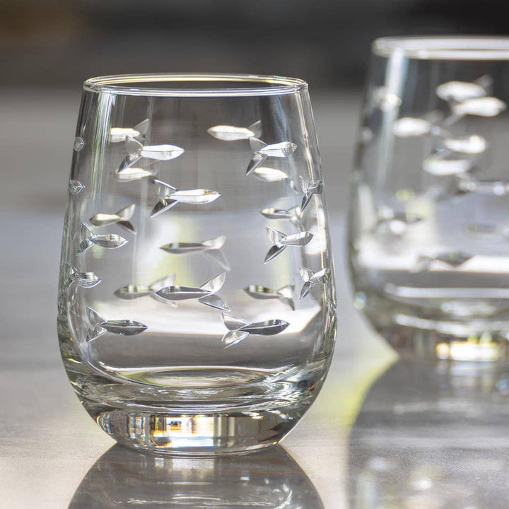 School of Fish 15oz Clear Stemless Wine Tumbler Glass