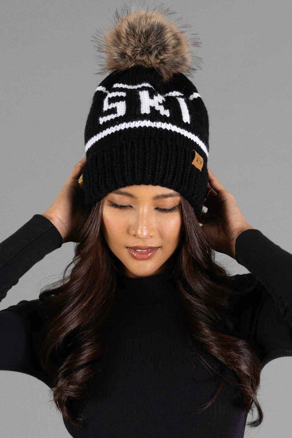 Black & White Ski Pom Hat