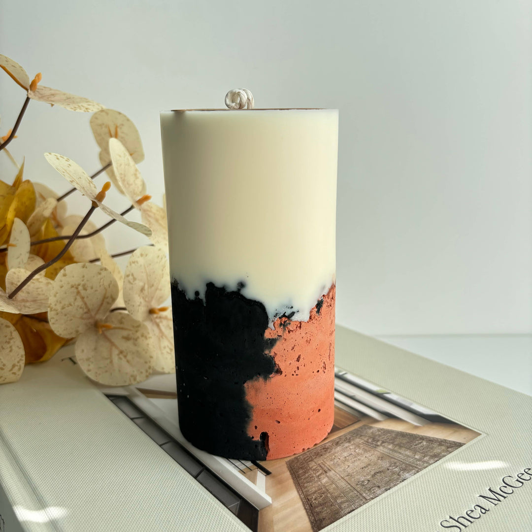 Concrete Pillar Candles | Candle: Black & Sahara Sunset / Morroccan Cashmere