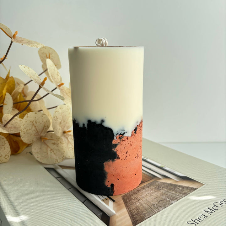 Concrete Pillar Candles | Candle: Black & Sahara Sunset / Morroccan Cashmere