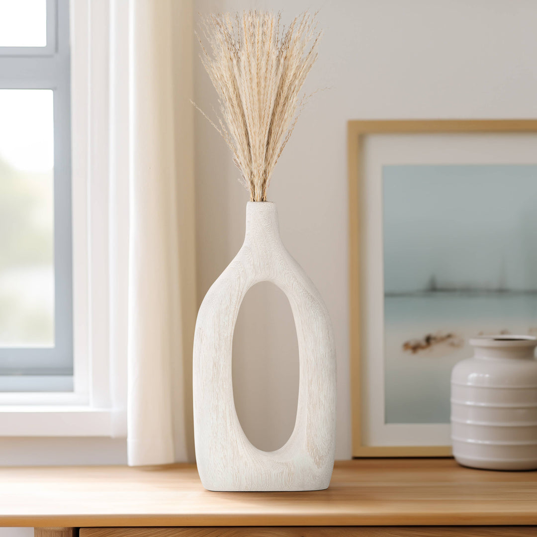 Paulownia Wood Abstract Cut-Out Vase - White, 14 in.