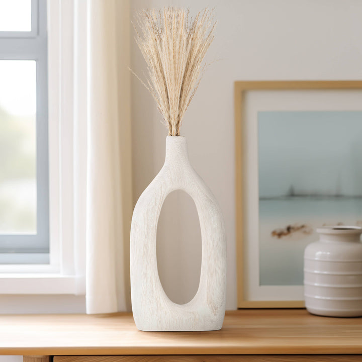 Paulownia Wood Abstract Cut-Out Vase - White, 14 in.