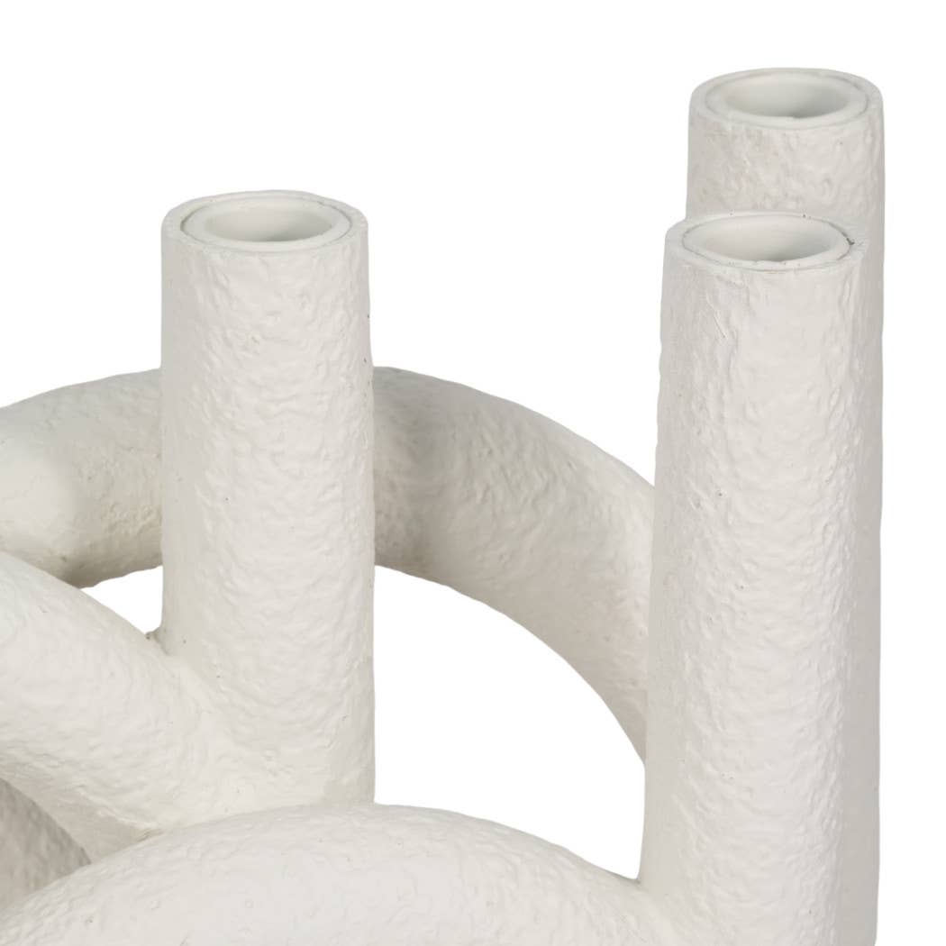 Candle Holder - White Polyresin Twisted Ring 4-Taper, 12 in.