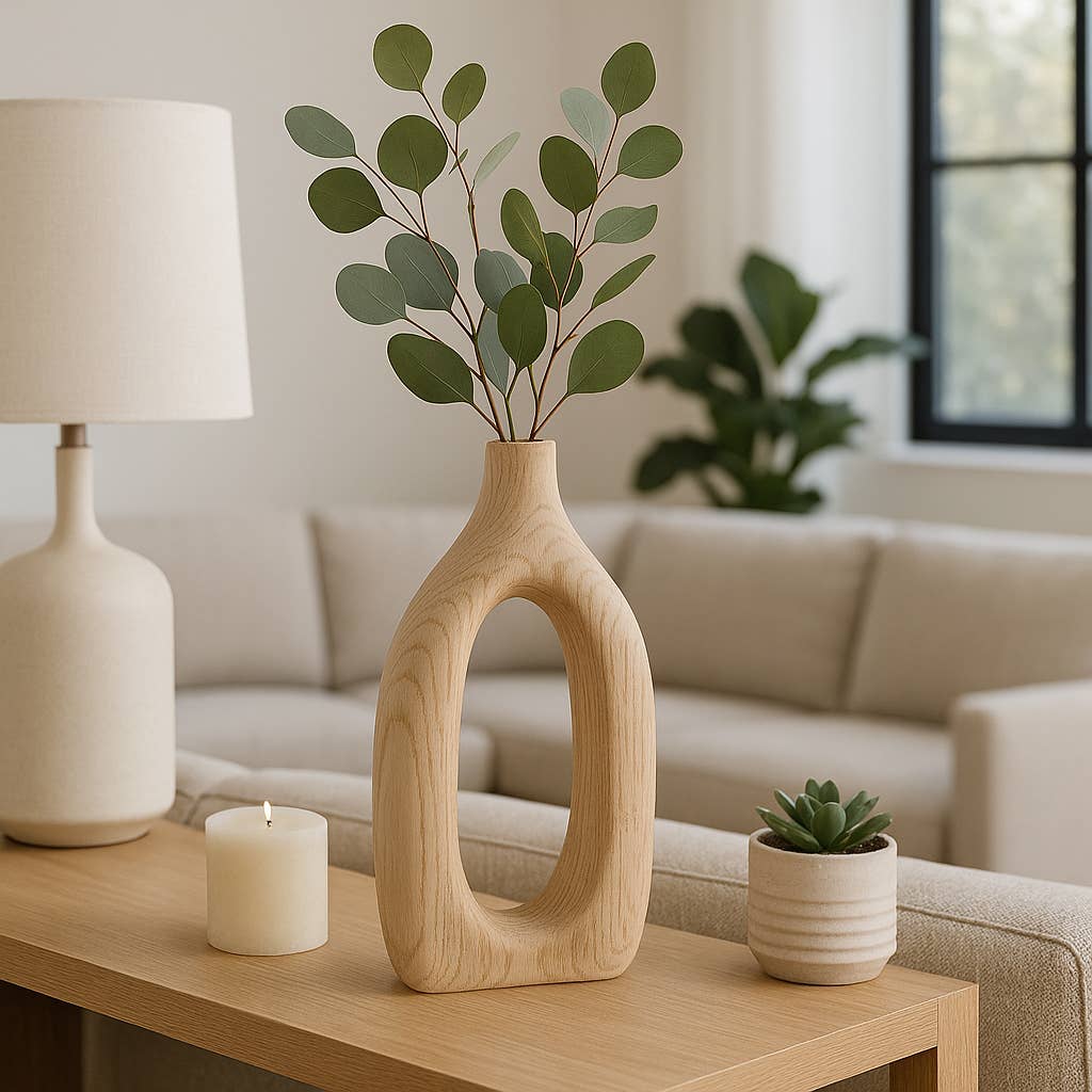 Wood Decorative Vase with Openwork Design - Brown, 14 in.