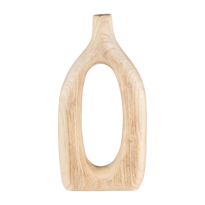 Wood Decorative Vase with Openwork Design - Brown, 14 in.
