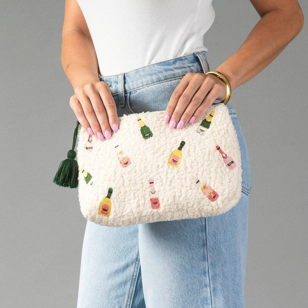 Champagne Bottles Textured Travel Pouch
