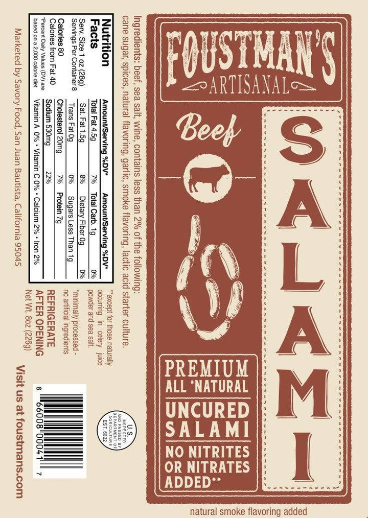 SPICY BEEF SALAMI | FOUSTMAN'S ALL-NATURAL UNCURED SALAMI