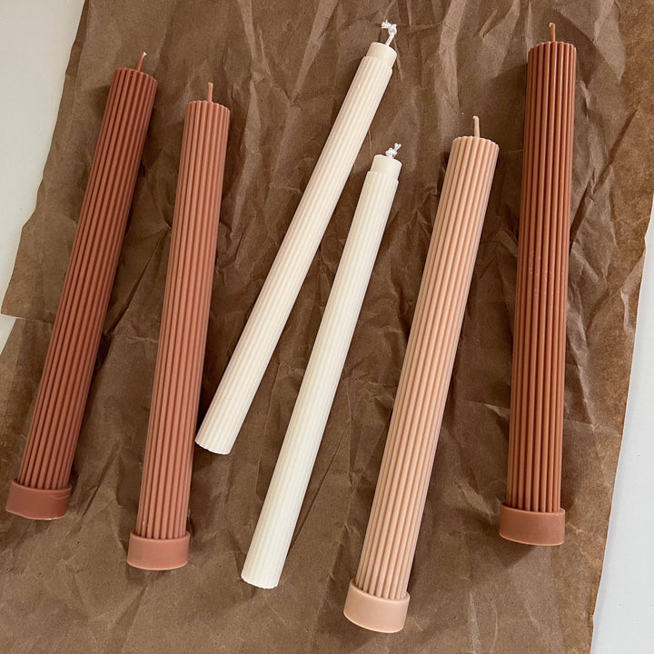 Ribbed Taper Candle: Cream / Thin