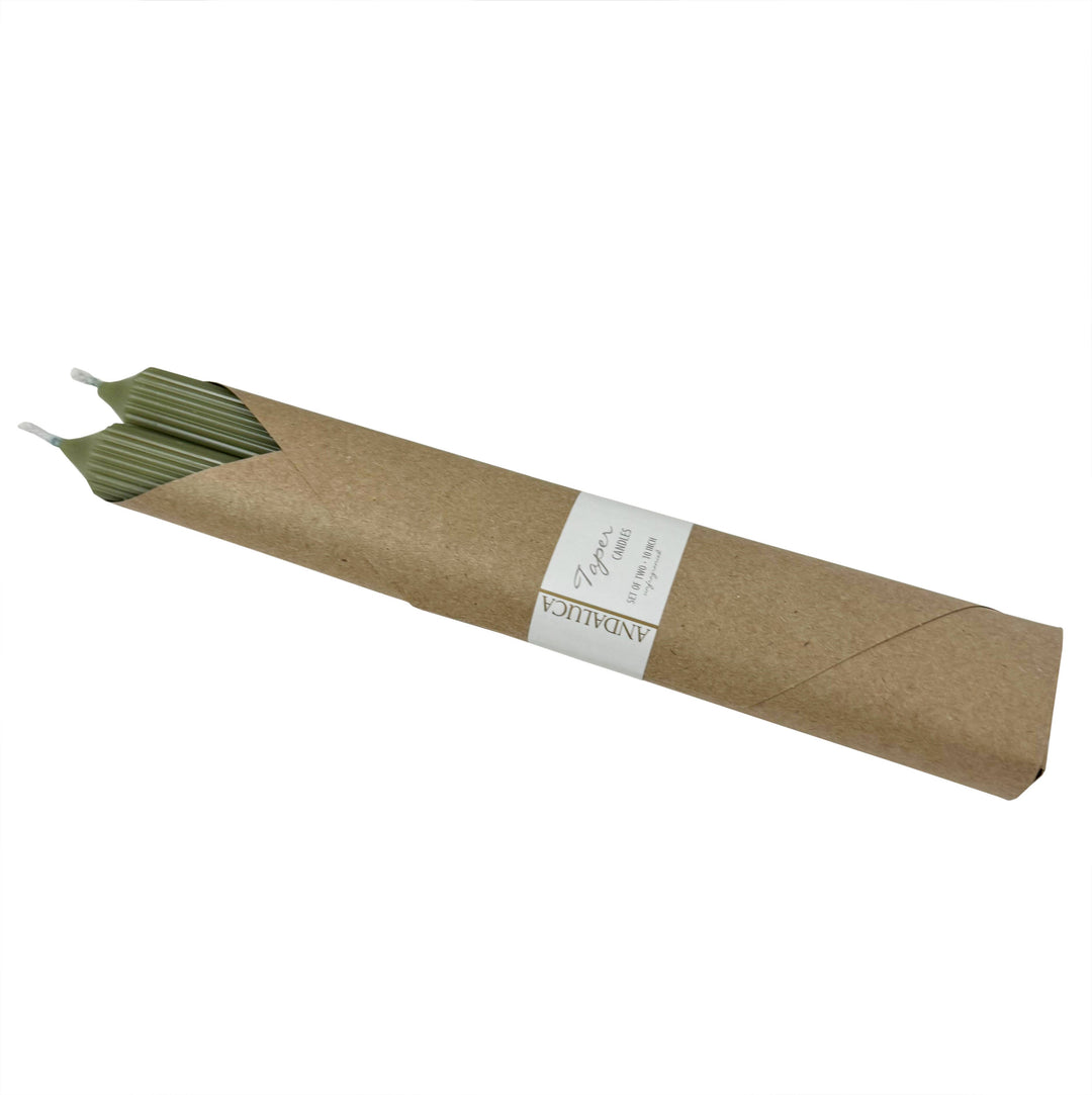Green Ridged Taper Candles (Set of 2)