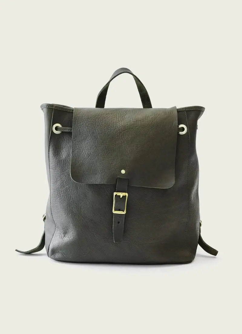 Leather Drawstring Backpack: Tan