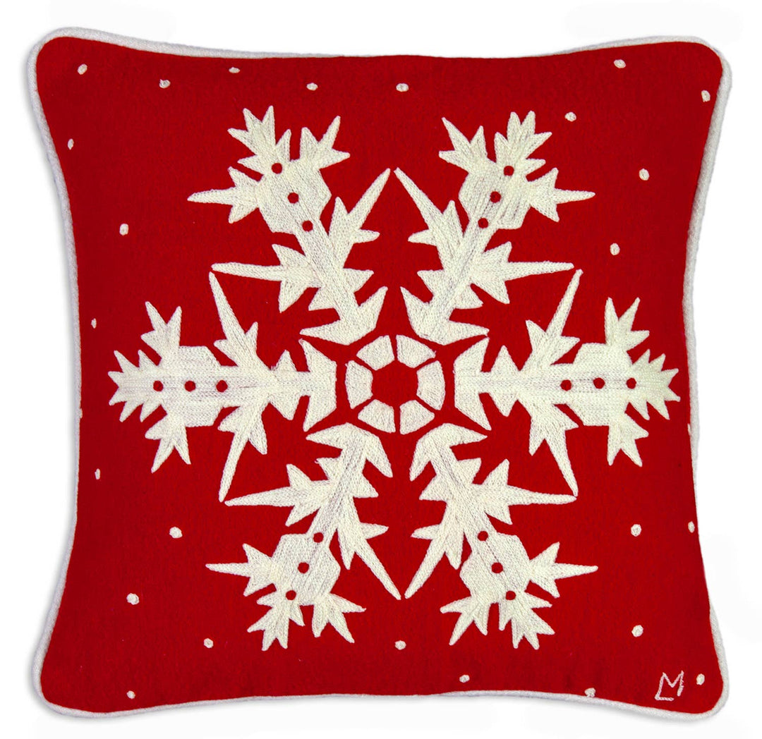 Snowflake Red Throw Decorative Pillow