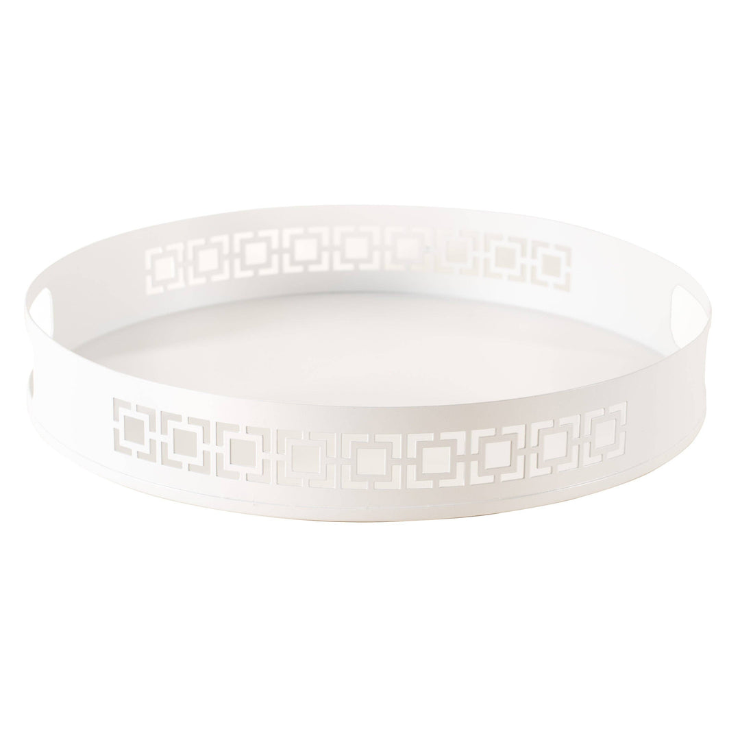 Breeze Block Metal Serving Tray 13" Round-White